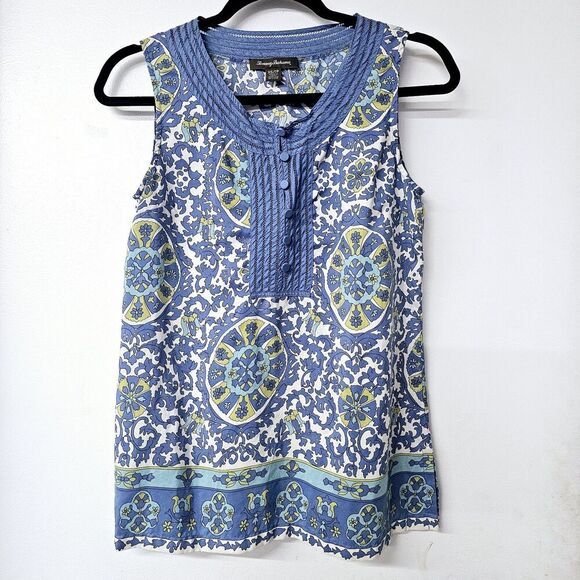 Tommy Bahama Tops - TOMMY BAHAMA blue Summer 100% Silk 1/2 Button-Up Sleeveless Women Tank Top Shirt